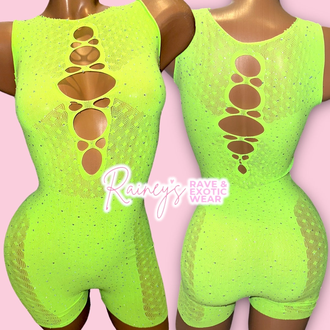 Green Fishnet Romper