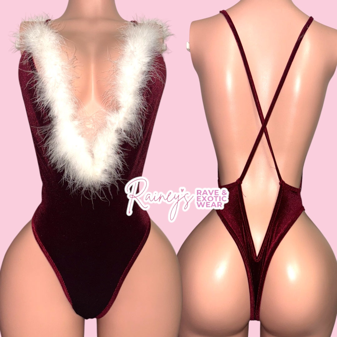 Maroon Velvet Fur Bayli Set