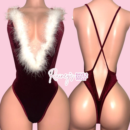 Maroon Velvet Fur Bayli Set