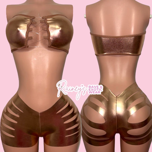 Bronze Tube Top Cut Shorts Set