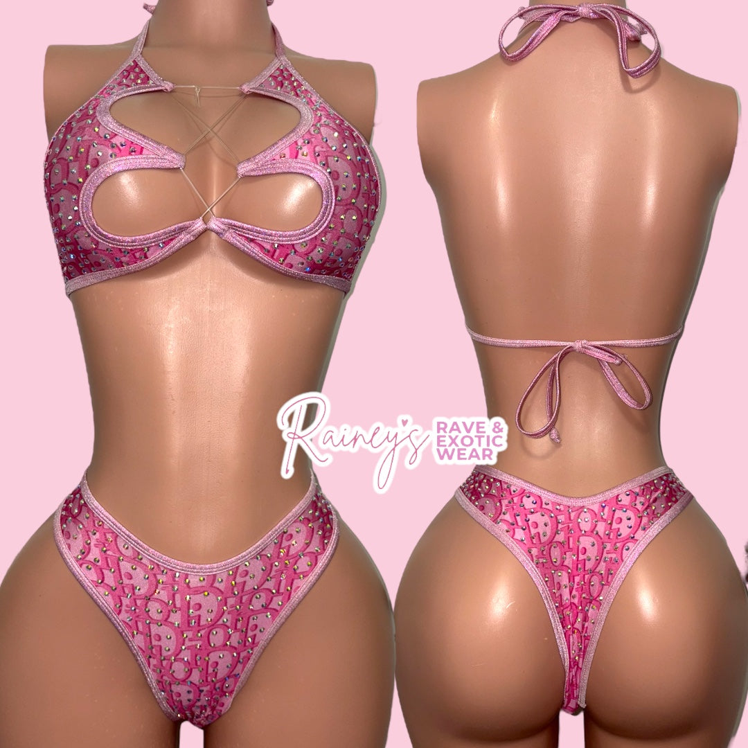 Pink Metallic Dior Jasmine Thong Set