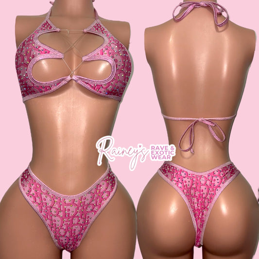 Pink Metallic Dior Jasmine Thong Set