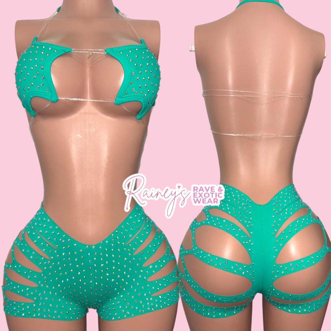 Mint Star Top Cut Shorts Set