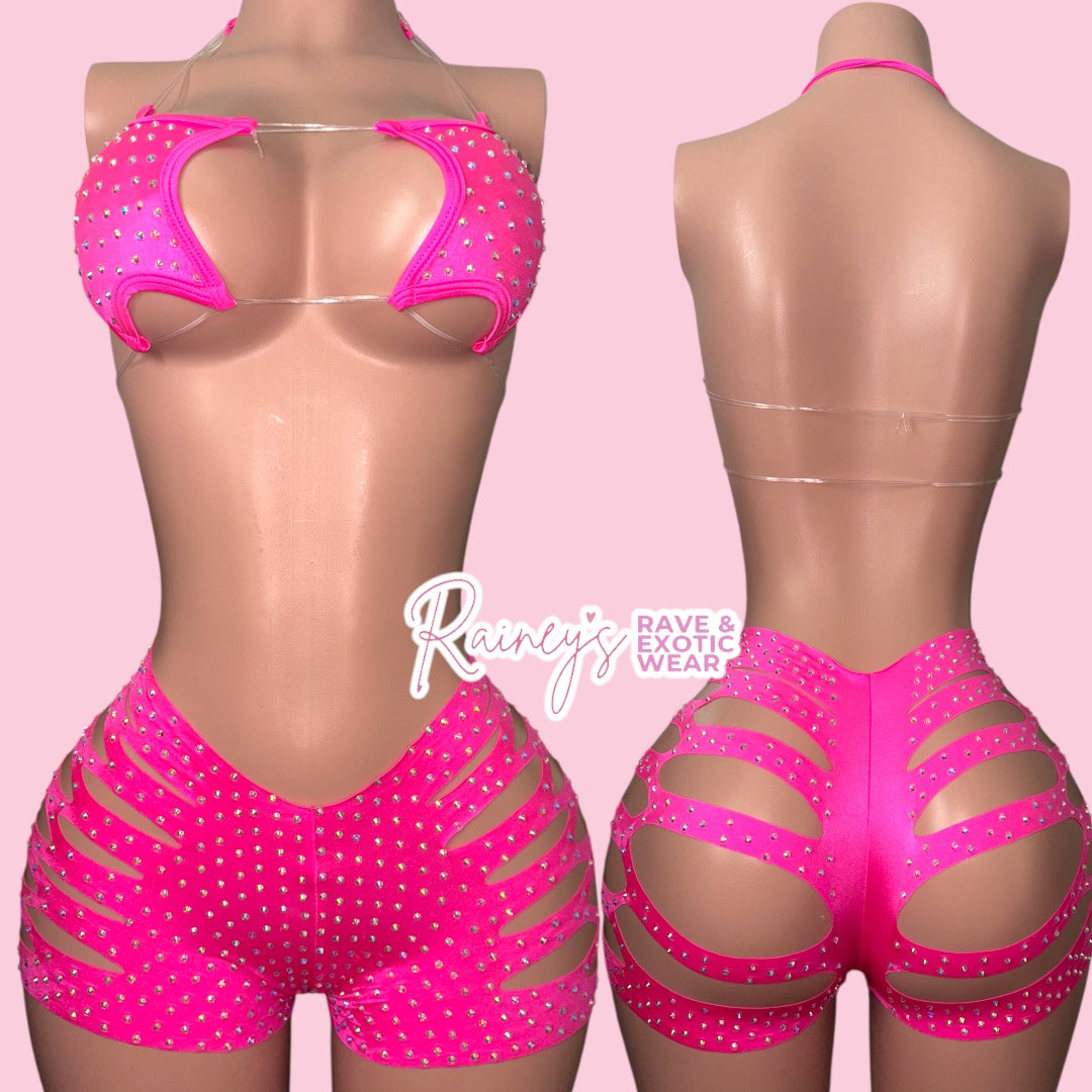 Pink Star Top Cut Shorts Set