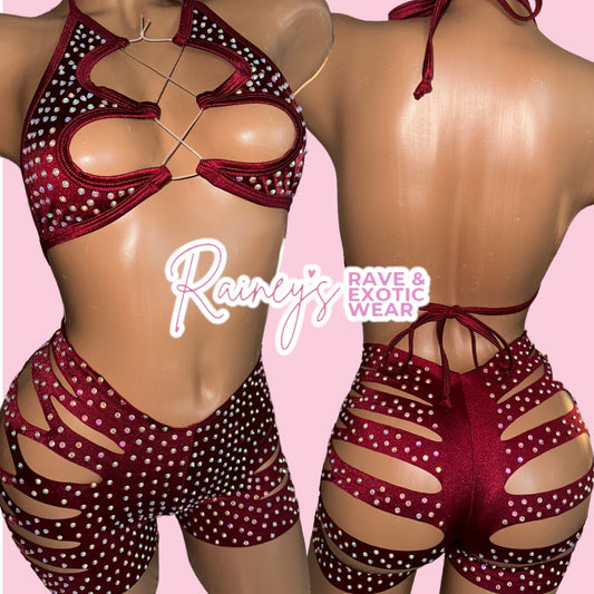 Maroon Jasmine Top Cut Shorts Set