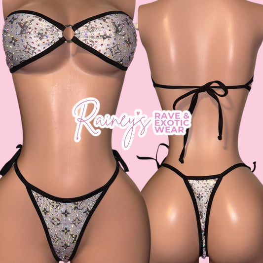 Silver/Black LV Double Tie Set