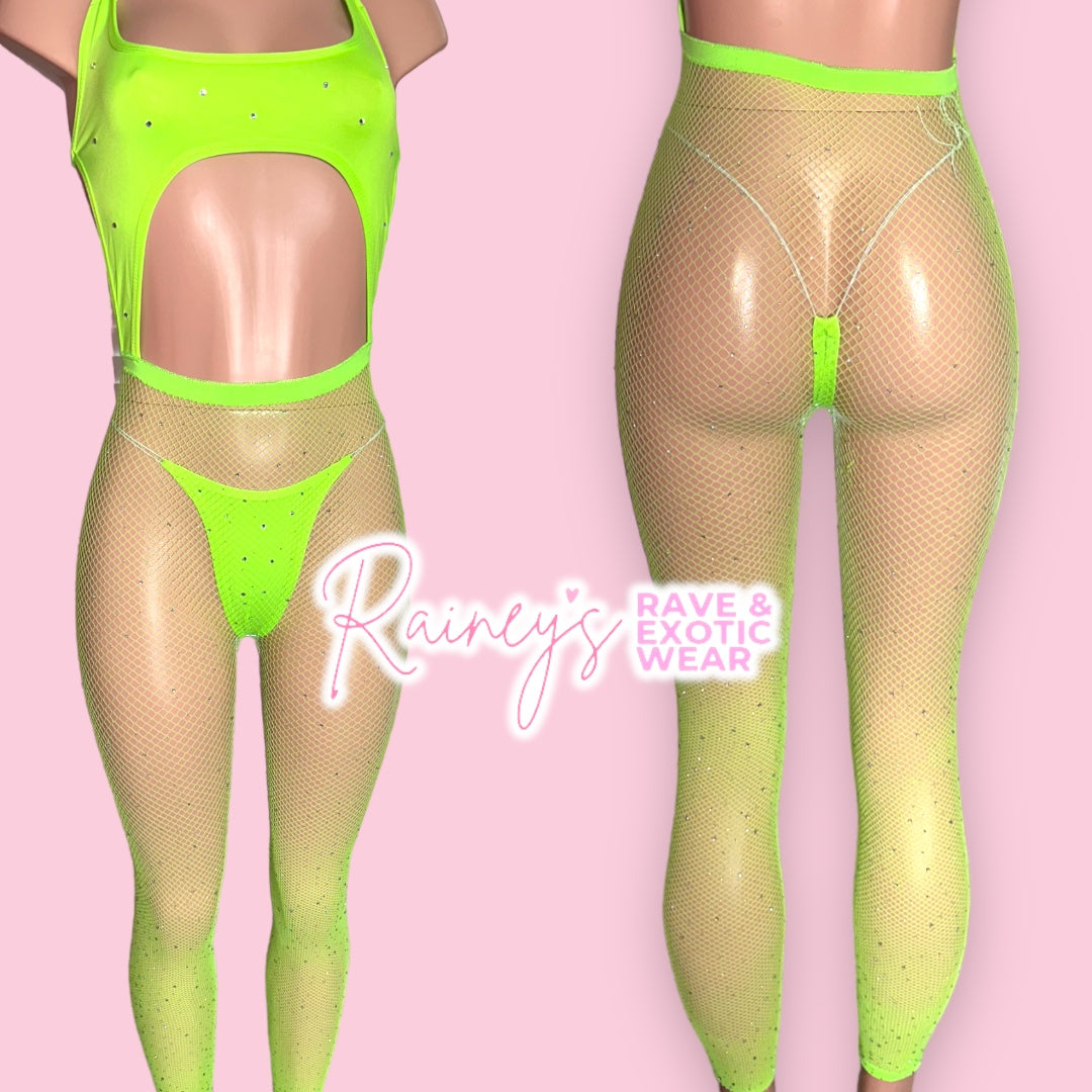 Green Fishnet Set