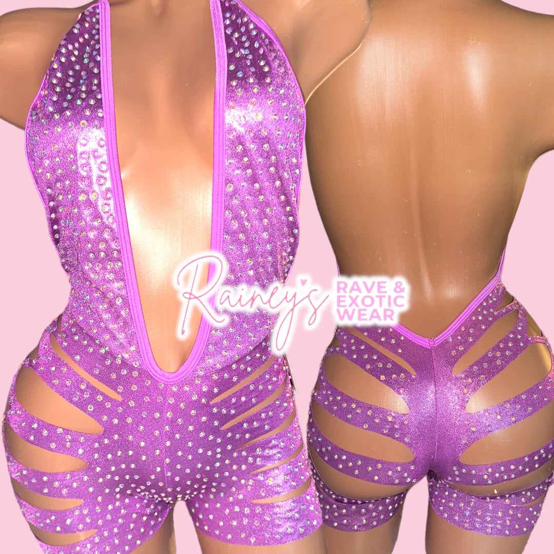 Purple Metallic One Piece Cut Shorts Set