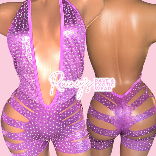 Purple Metallic One Piece Cut Shorts Set