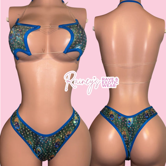 Peacock Print Star Top Thong Set