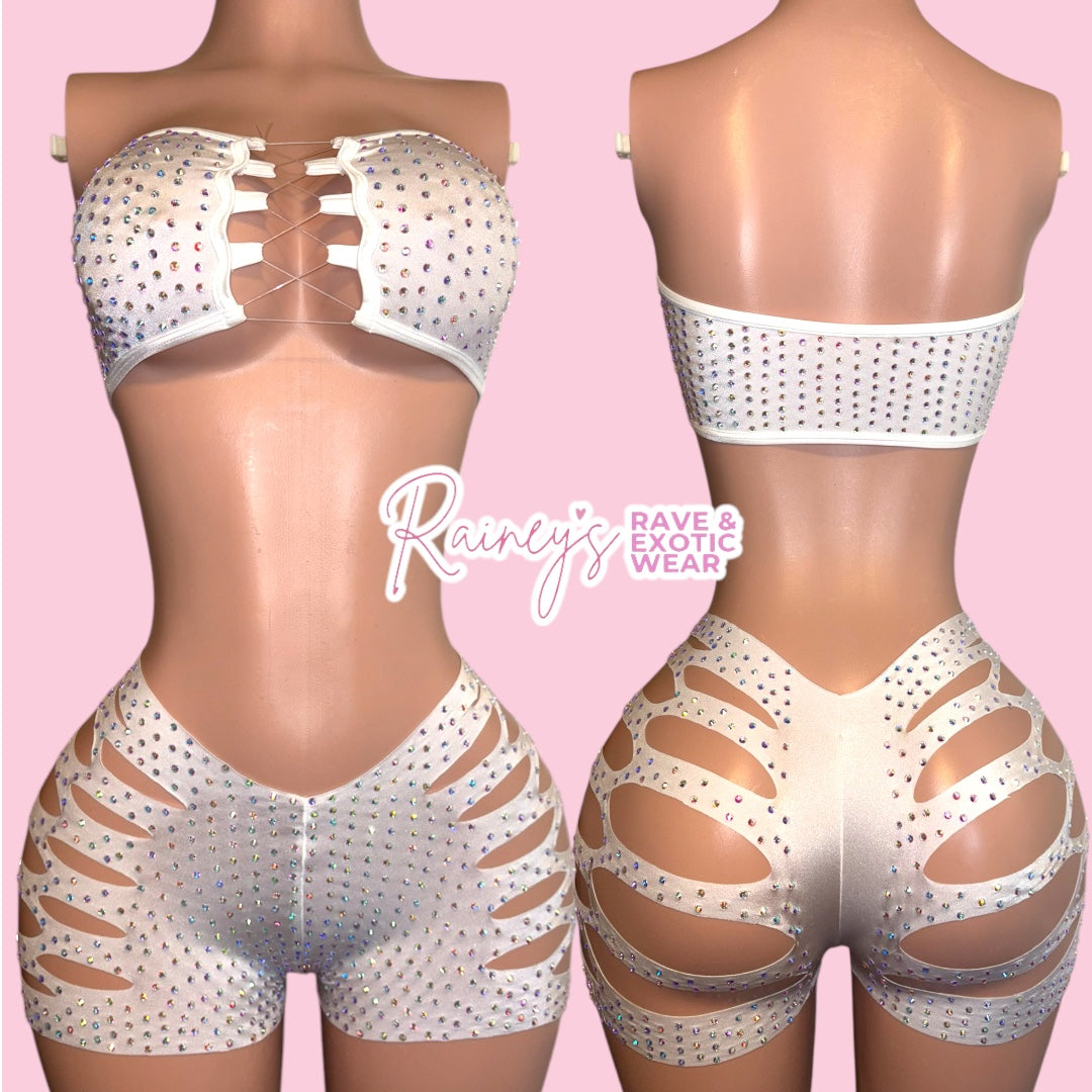White Tube Top Cut Shorts Set