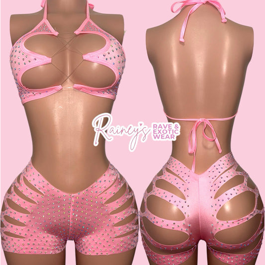 Pink Jasmine Top Cut Shorts Set