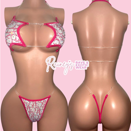 Pink Dior Star Top G String Set