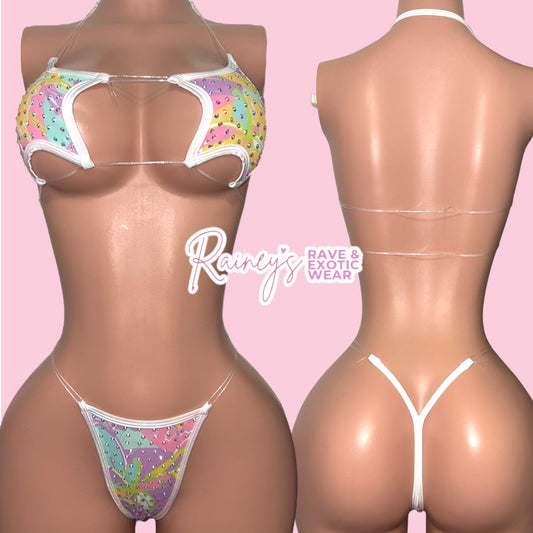 Multicolored Star Top Thong Micro Set