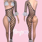 Lv Silver/Black Fishnet One Leg/Sleeve Set