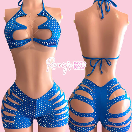Blue Jasmine Top Cut Shorts Set