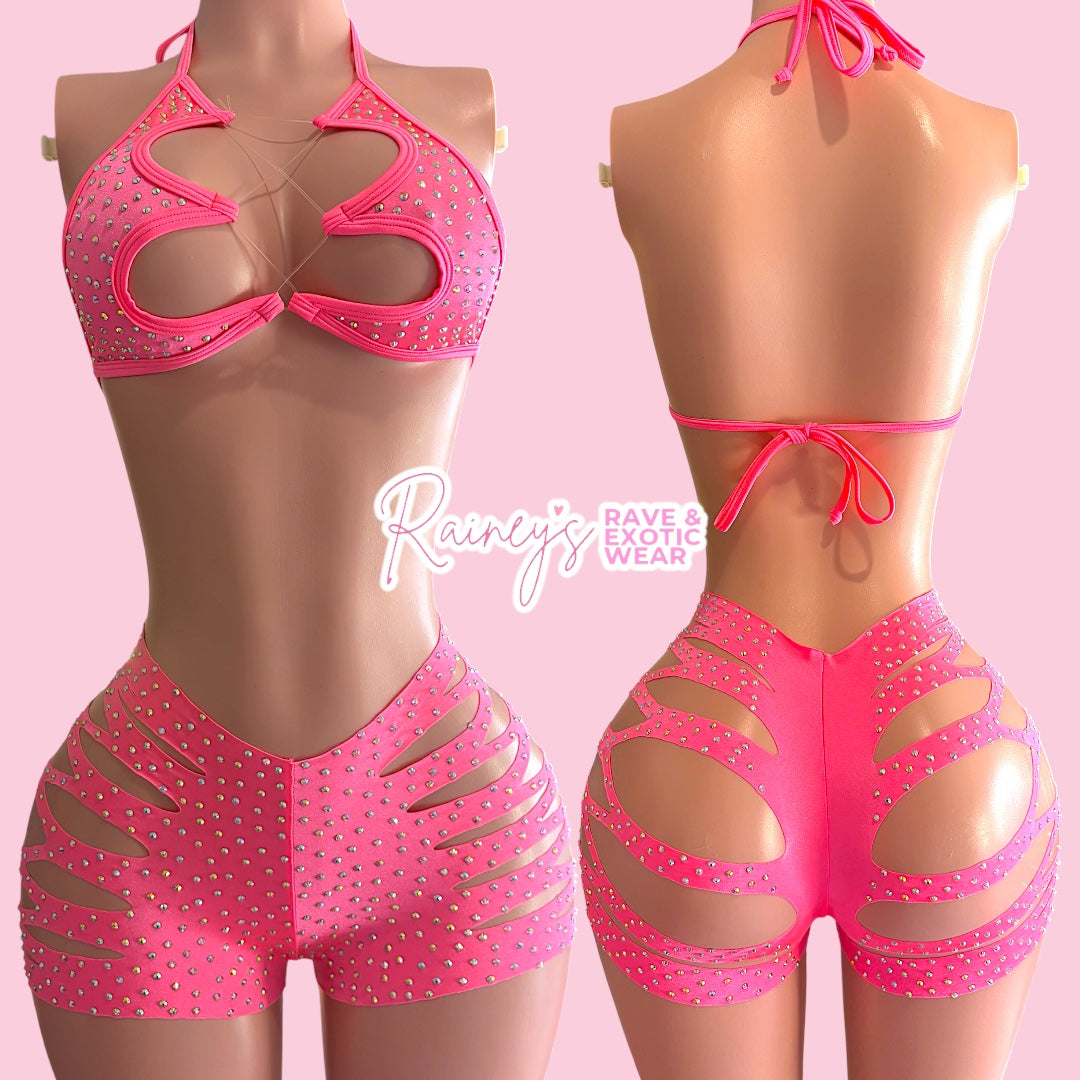 Pink (Coral ) Jasmine Cut Shorts Set