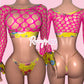 Pink/Yellow GG Fishnet Set