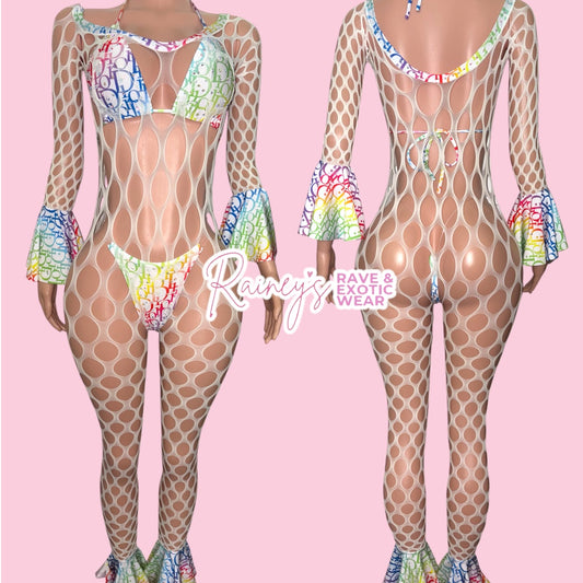 White/Multicolored Dior Fishnet Set