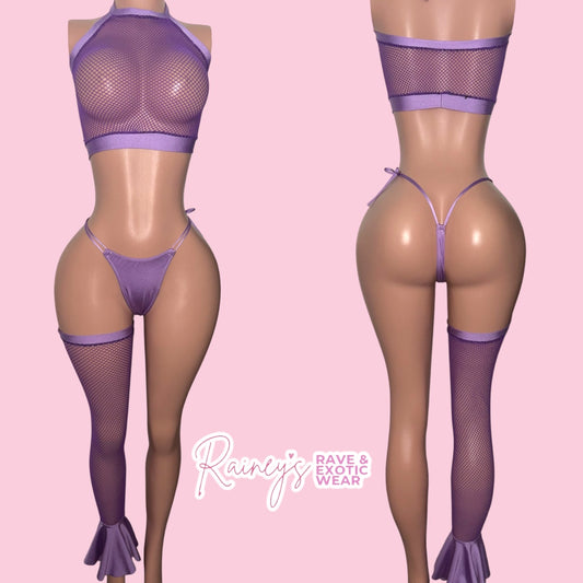 Purple Fishnet One Leg Outfit