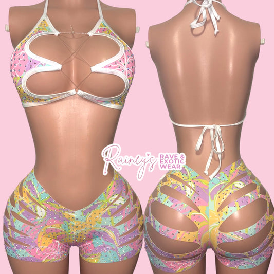 Multicolored Pastel Jasmine Top Cut Shorts Set