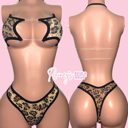 Cheetah Print Star Top Thong Set