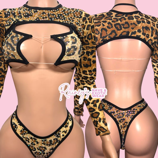 Cheetah Print Star Top Thong Set
