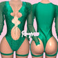 Green Fishnet Long Sleeve Set With Chaps