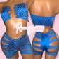 Blue (Dark) Tube Top Cut Shorts Set