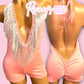 Peach Fringe One Piece Shorts Set