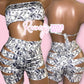 Money Print Cut Shorts Set Plus Size