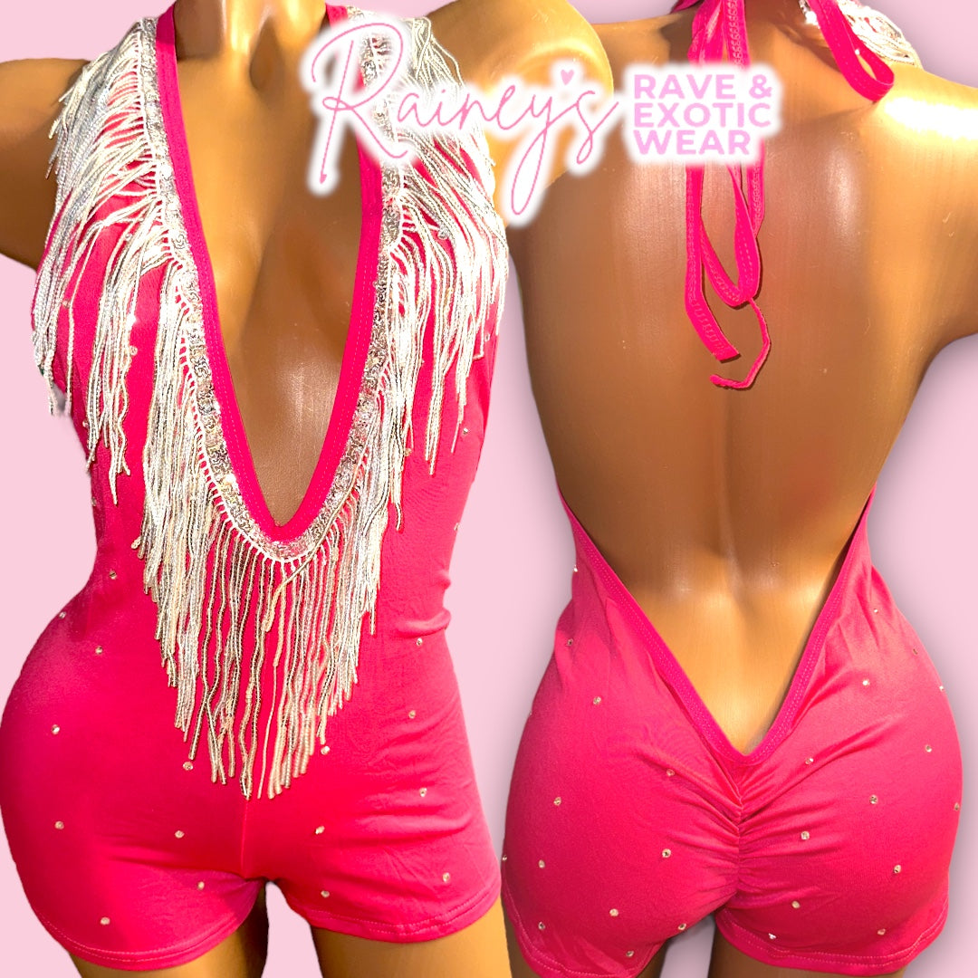 Pink Fringe One Piece Set