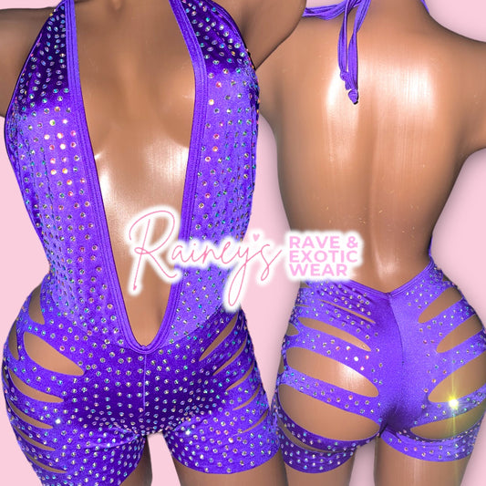 Purple One Piece Cut Shorts Set