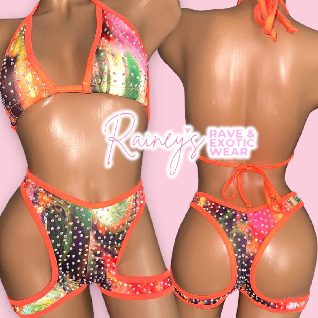 Orange Multicolored Capri Set