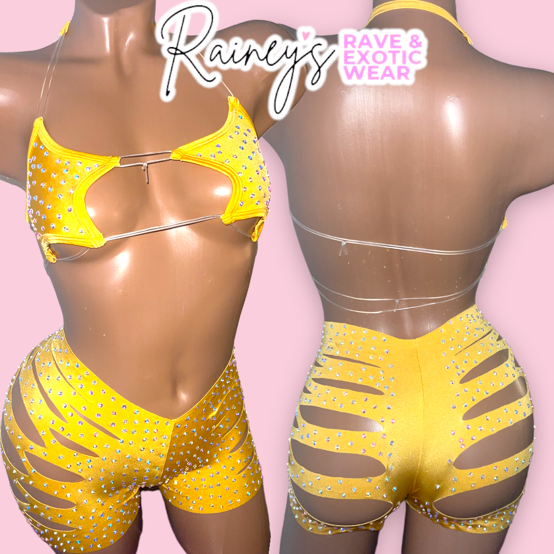 Yellow Star Top Cut Shorts Set