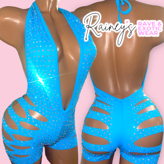 Blue/Turquoise One Piece Cut Shorts Set