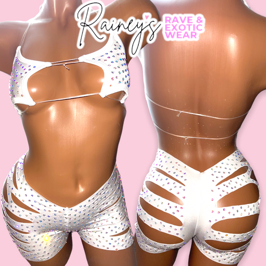White Star Top Cut Shorts Set