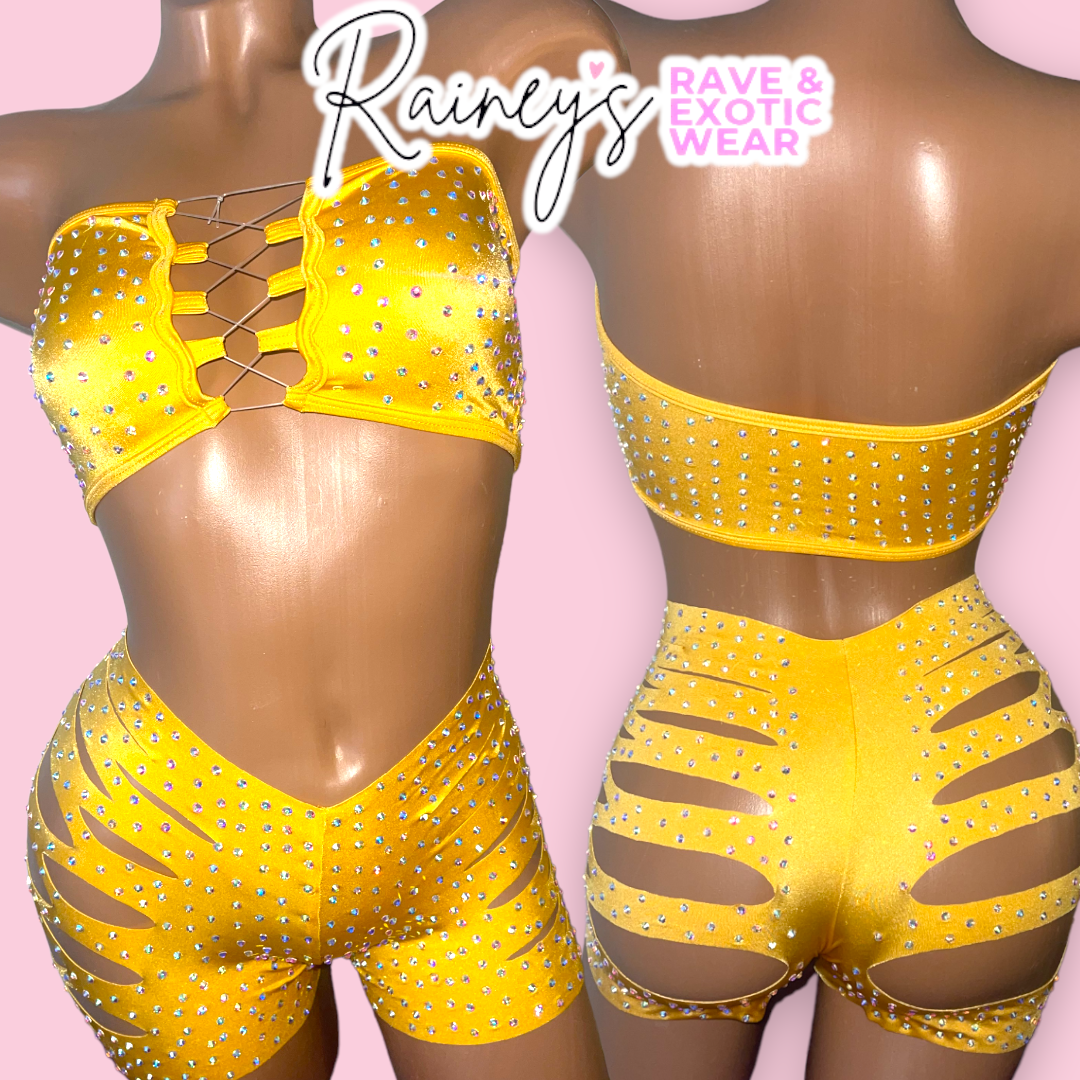 Yellow Tube Top Cut Shorts Set