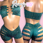Green Tube Top Cut Shorts Set