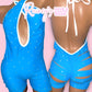 Blue One Piece Cut Shorts Set